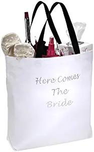 Darice VL1419, Here Comes The Bride Tote, 18-Inch by 16-Inch by 4-Inch, White