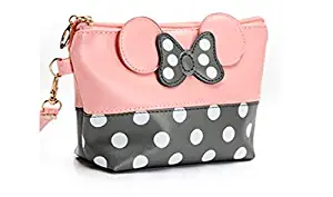 Cartoon Leather Travel Makeup Handbag, Cute Portable Cosmetic bag Toiletry Pouch for Women Teen Girls Kids (Pink)