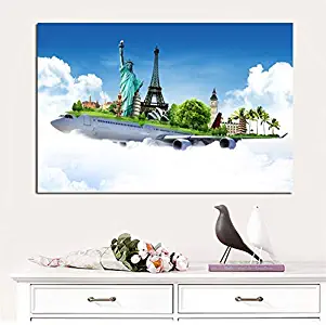 KFEKDT London Big Ben Eiffel Tower Statue Liberty Landscape Canvas Painting PosterModern Nursery Wall Picture for Living Room(Print No Frame) C 50x70CM