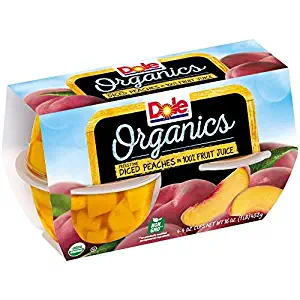 DOLE FRUIT BOWLS Organics Freestone Diced Peaches in 100% Fruit Juice, 4 Ounce, 4 Count (Pack of 6)