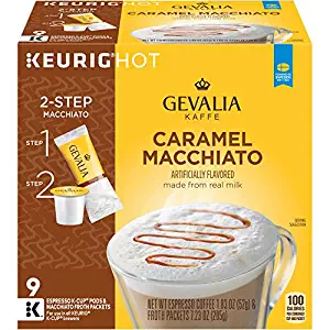 Gevalia Caramel Macchiato Keurig K Cup Pods with Froth Packets (36 Count, 4 Boxes of 9)