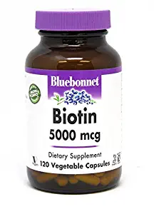 Bluebonnet Nutrition Biotin 5000 Mcg Vegetable Capsules, Biotin is a B Vitamin That Helps Make Keratin, Vegan, Vegetarian, Non GMO, Gluten Free, Soy Free, Milk Free, Kosher, 120 Vegetable Capsules