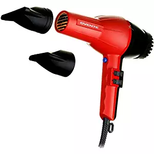 Ovente Seductive Ceramic Ionic Tourmaline Lightweight Professional Hair Dryer with 2 Concentrator Nozzles, 2200W, 2 Speed 3 Heat Settings, Cool Shot Button, Red (3600)
