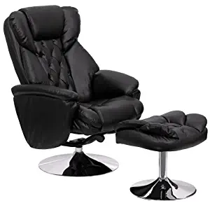 Flash Furniture Transitional Multi-Position Recliner and Ottoman with Chrome Base in Black Leather